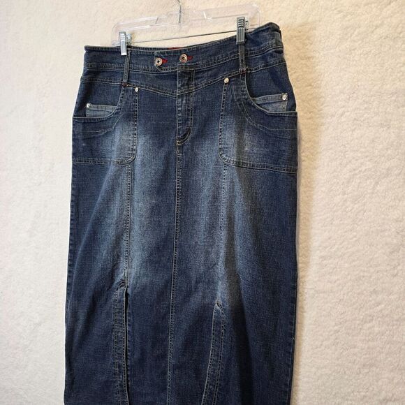 Vezucci Denim Pencil Skirt Sz 18 Blue 90's Two Front Slits - Picture 4 of 13